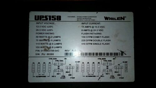 Whelen UPS158 LED strobe power supply 150 watts @ 8 lamps