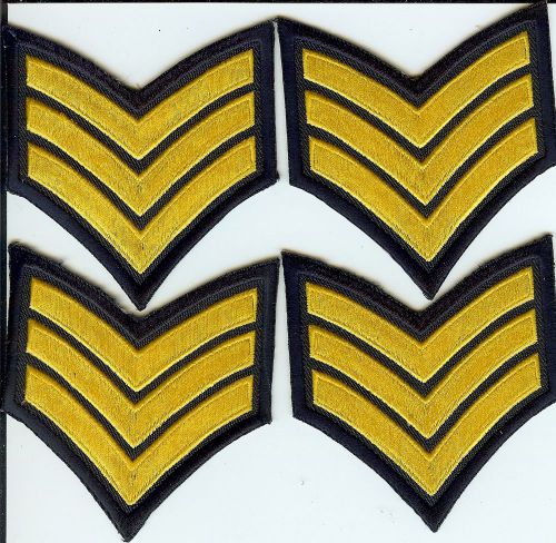 Brand New 4 Sergeant Embroidered Chevron Stripes Black &amp; Yellow Police Patch