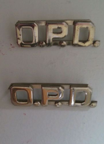 Pair of silver colored o.p.d. collar pins for police or fire department for sale