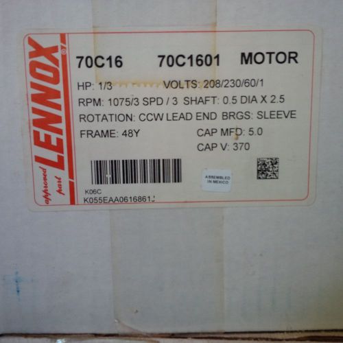 New Lennox 70C16 70C1601  1/3 HP Motor 208/230V 1075 3 Spd