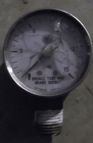Pressure gauge, 0-15 psi (bottom mount) for sale