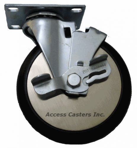 4j25cbsb 4&#034; cushion black rubber swivel plate caster with brake, 115 lb capacity for sale