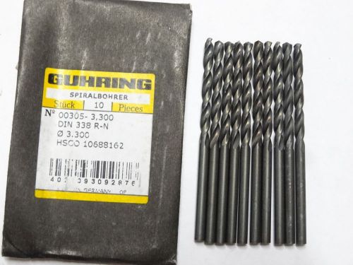 10pc GUHRING #305-3.300 3.3mm Jobber Length HSCo Cobalt Twist Drills black oxide