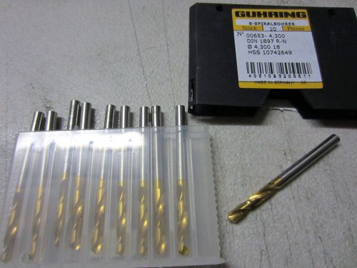 10 new guhring 00653-4.300mm #18 hss stub machine length tin coated twist drills for sale