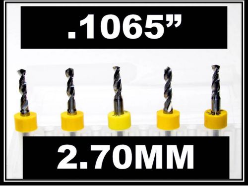 .1065&#034; - 2.70mm - 1/8&#034; Shank  Carbide Drill Bits FIVE Pcs CNC Dremel Model Hobby