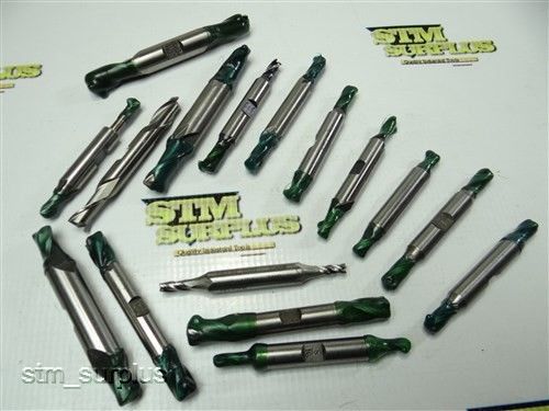 Nice lot of 16 hss double end mills 1/4&#034; to 13/32&#034; weldon for sale