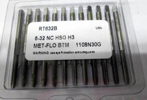 12 Pcs. Standard Tool 6-32 GH3 Met-Flo HSS Thread/Roll-Form Bottoming Taps