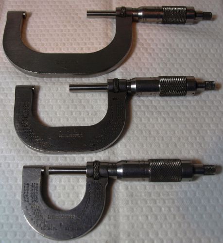 3  Brown &amp; Sharpe Micrometers w/ Ratchet Speeder &amp; Lock Nut