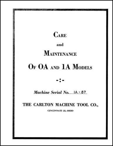 Carlton 0A and 1A Radial Drill Maintenance Manual