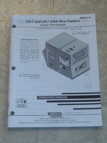 Lincoln welders ln-7 ln-7 gma wire feeder 9100+ operators manual parts schematic for sale