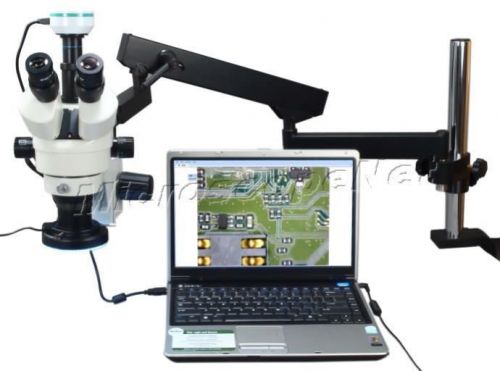 2.0m camera zoom 3.5x-90x articulating arm+post trinocular stereo microscope new for sale