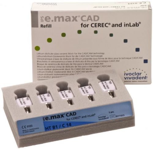 Ivoclar vivadent ips e.max cad for cerec/inlab  ht c14 b1  - 5 each pack for sale