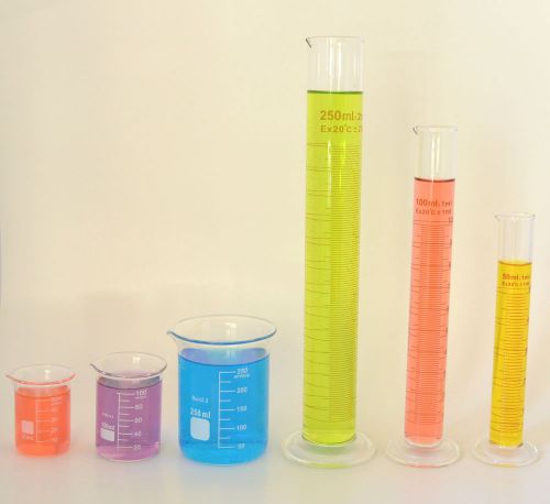 Beaker set of 250ml 100ml 50ml &amp; cylinder set of 250ml 100ml 50ml lab glass new for sale