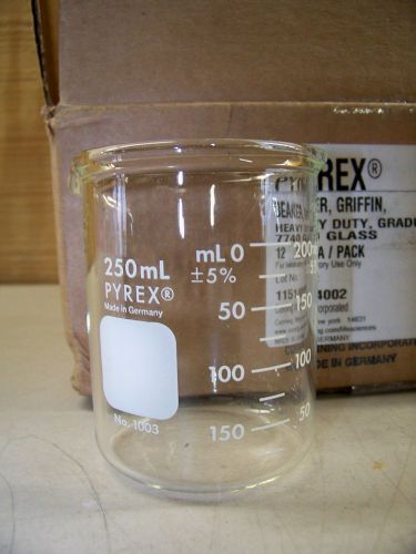 Case of 12 pyrex heavy duty griffin beaker 250 ml 1003-250 new for sale