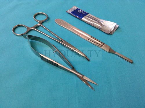Castroviejo scissors str+hemostat forceps cvd 5&#034;+scalpel handle #4+5 blades #23 for sale