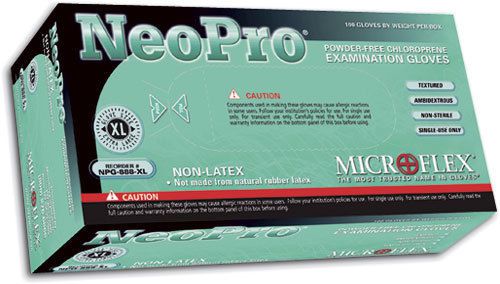 2 BOXES NPG-888 MICROFLEX NEOPRO CHLOROPRENE GLOVES - LARGE [BOX = 100 GLOVES]