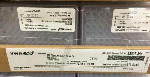 Package of 6 96-rack vwr 1000ul disposable pipet tips #83007-384 exp 2016 for sale