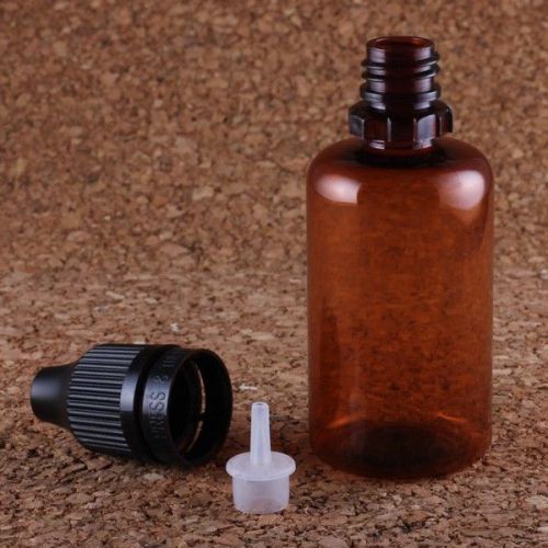 30mL Plastic Dropper Bottles Needle Tip Tamperproof/Childproof Caps Amber 100 pc