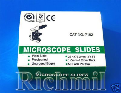 250 New Microscope Slides Plain Clear Edges, 5 Boxes