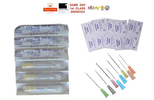 10 15 20 25 30 40 50 bd needles + 3 swabs free, 19g 1.1x40 cream ink cheapest for sale