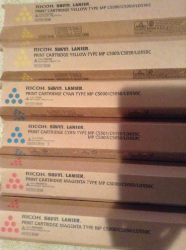 6 Ricoh/Savin/Lanier Print Cartridges for MP C5000 / C5050 / LD550C