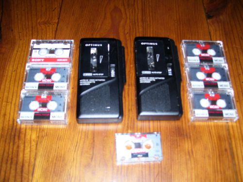2 OPTIMUS MICRO-33 MICROCASSETTE RECORDERS &amp; 7 TAPES