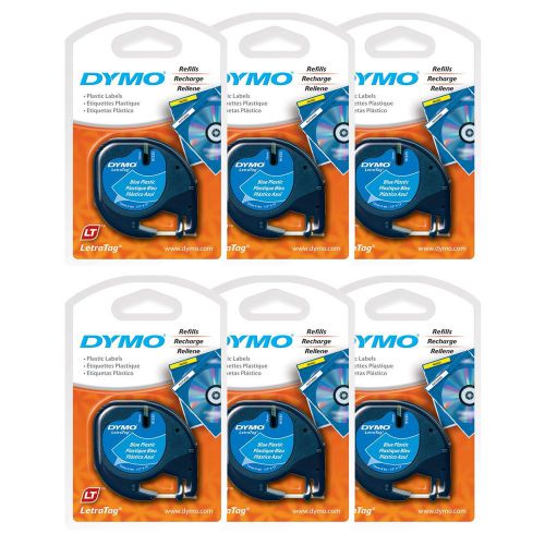 6pk dymo letra tag ultra blue plastic label tapes letratag lt-100t 100h qx50 new for sale