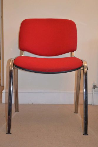 NEW RED FABRIC &amp; CHROME 4 LEGGED WIDE SEAT OFFICE CHAIR: 32&#034;/81cm x 18&#034;/46cm