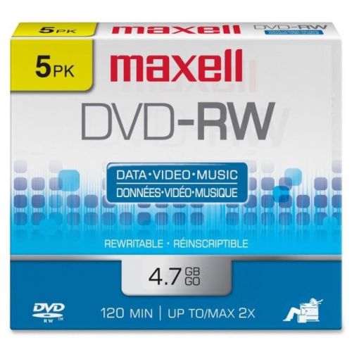 MAXELL 635125 4.7GB DVD-RWs (5 pk with Jewel Cases)