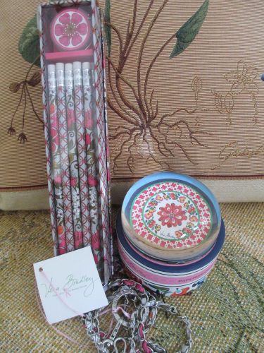 Vera Bradley ~ ENGLISH GARDEN PAPER WEIGHT&amp;TEA GARDEN PENCIL SET &amp; CHAIN LANYARD