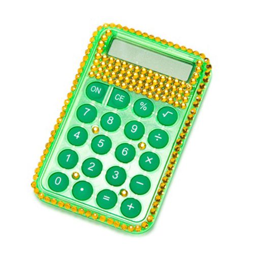 Yellow crystal embelished green mini purse calculator for sale