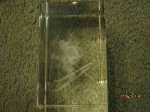 Downhill Skiier Etched Glass Paperweight