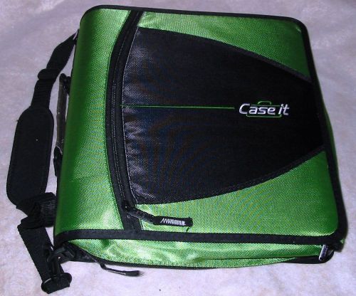 Green Case-it Mighty Zip Tab School Office Binder with Shoulder Strap