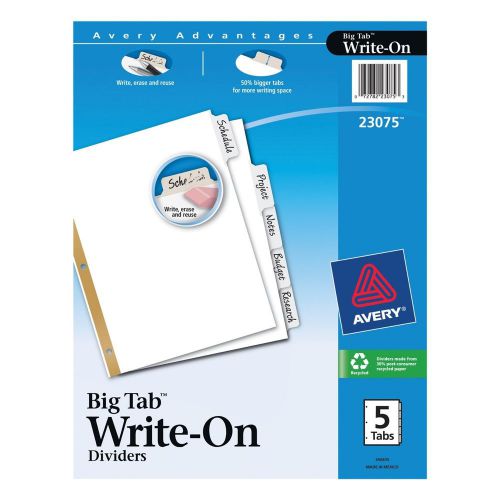 Avery Big Tab Write-On Dividers (23075), 5-Tabs, White, (10 sets of 5 dividers)