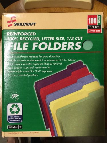 SKILCRAFT Double-Ply Recycled File Folder, Assorted Colors (Box of 100)