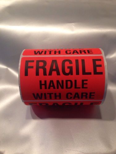 500 3&#034; x 5&#034; FRAGILE HANDLE WITH CARE Bright Red Label Shippping Stickers