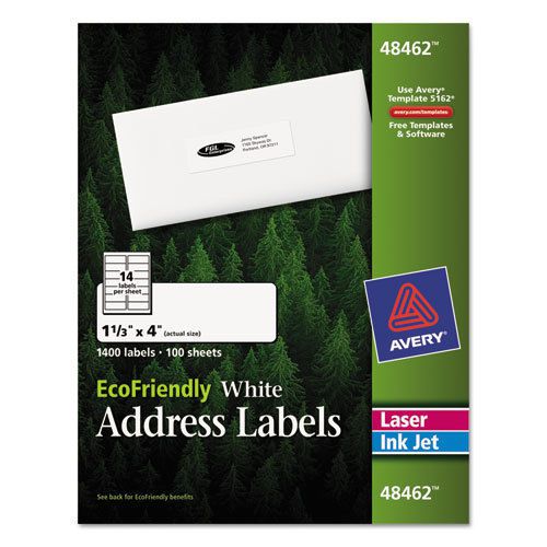 EcoFriendly Labels, 1-1/3 x 4, White, 1400/Pack
