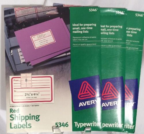 3 Packs Avery Shipping Mailing Label To From Adhesive Typewritter 5346 Red Lot
