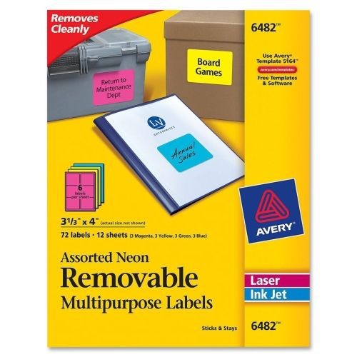 Avery Color Coding Label - 3.33&#034; W x 4&#034; L - 72/Pk -Rectangle - Assorted