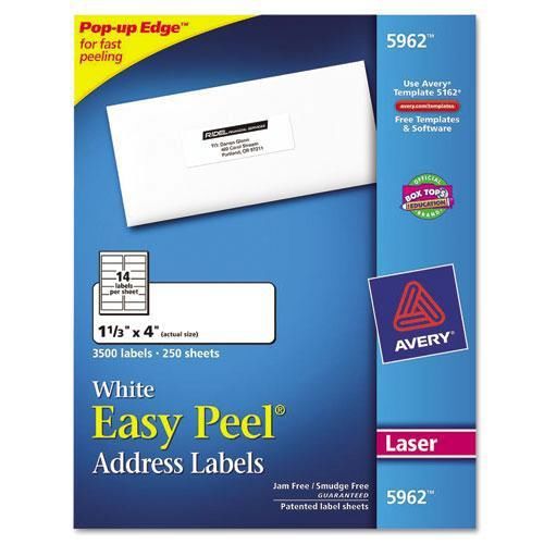 2880 AVERY White Laser Mailing Labels 1-1/3x4&#034; Jam And Smudge Free 5962 y65 NEW