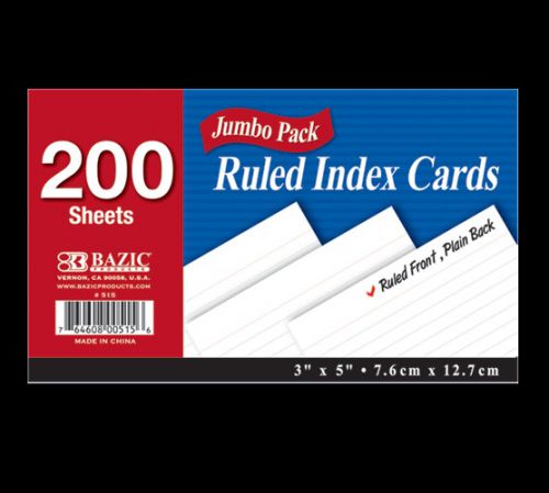 BAZIC 200 Ct. 3&#034; X 5&#034; Ruled White Index Card, Case of 36
