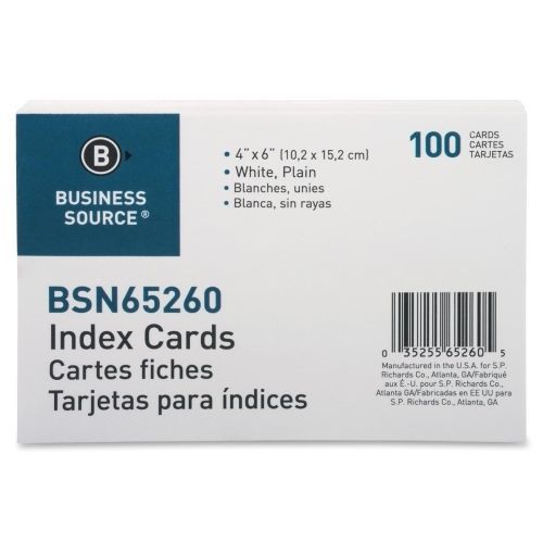 Business Source Plain Index Card - 6&#034; x 4&#034; - 100 / Pack - White  - BSN65260