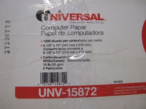 UNIVERSAL UNV-15872 MULTICOLOR CARBONLESS COMPUTER PAPER 1800 SHEETS 15#  2 PART