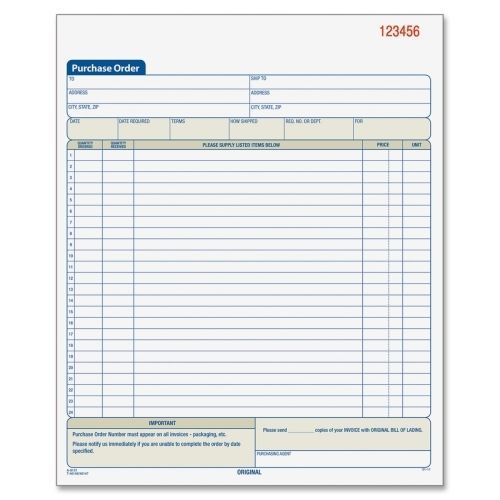 Adams Purchase Order Book - Tape Bound - 3 Part - 10.6&#034;x8.37&#034; - 1Each
