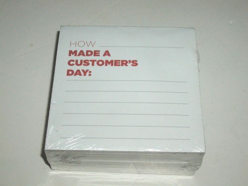 HOW ______ MADE A CUTOMER&#039;S DAY: NOTEPADS WHITE WIDE LINE WITH RED LETTERING