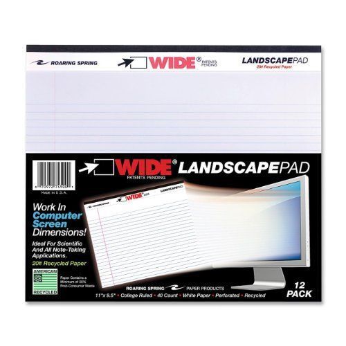 Roaring Spring Wide Landscape Writing Pad - 40 Sheet - 20 Lb - College (74500)