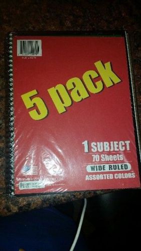Spiral Note Book 5 PCS Lot College Ruled One Subject 70 Sheets Each