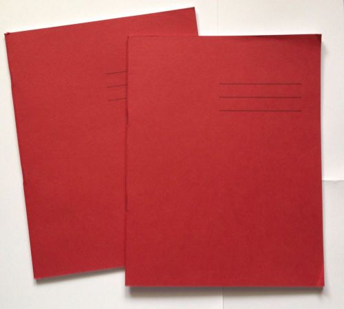 2x Red Exercise Books 8mm Ruled with Margin 64 Pages
