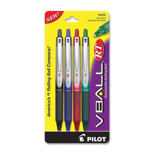 Pilot VBall Rolling Ball Pen Fine Pen  - 0.7 mm Pen Point Size - Asst 4pk
