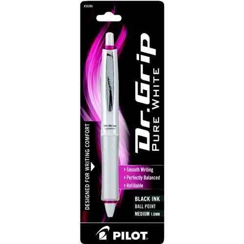 Pilot Dr. Grip Pure White Black Medium Ink Pink Barrel Accents